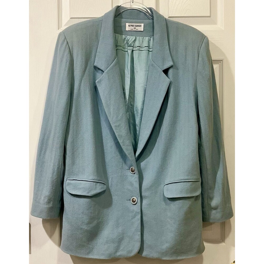 VTG 80/90s Alfred Dunner Boxy Shoulder Pads Blazer Women 12 Robins Egg Blue USA